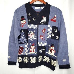 Snowman Cardigan Sweater S Winter Snowflakes Embroidered Holiday Christmas